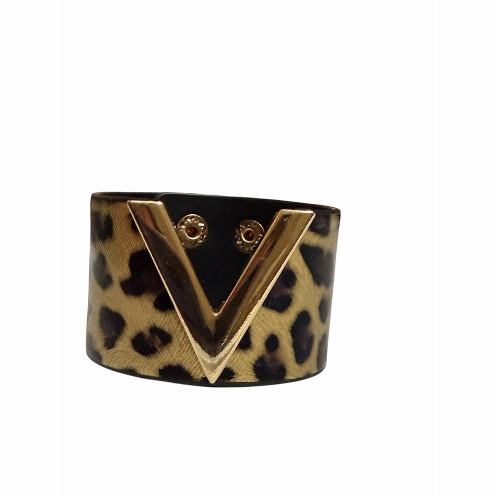 Leopard Print Wrap Cuff Bracelet Multicolor Gold Tone Chevron Snap Closure - Picture 5 of 8